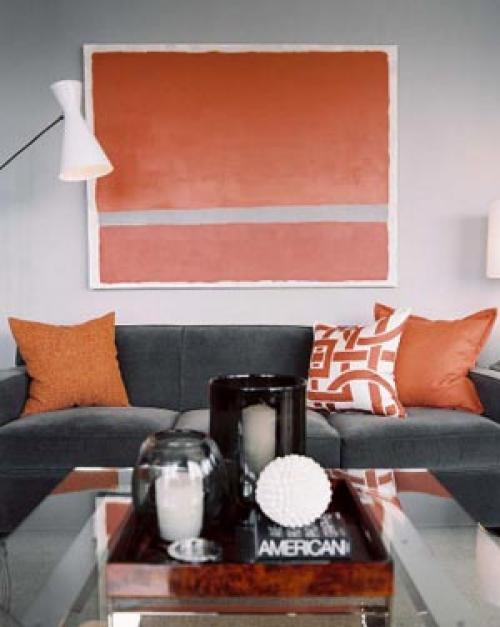 Сочетание в интерьере серого и оранжевого цвета. Простое сочетание цветов