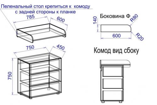 Пеленальный комод чертежи с размерами