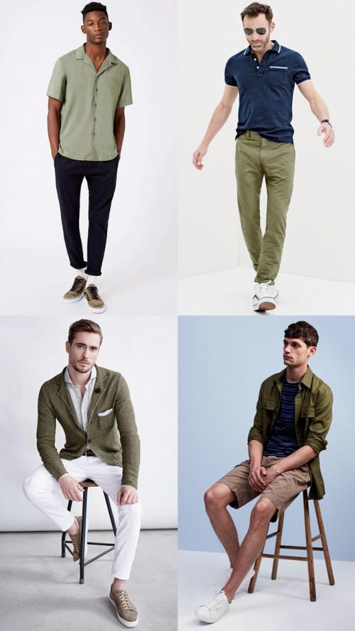 Сочетание серого и коричневого в мужской одежде. Зелёный