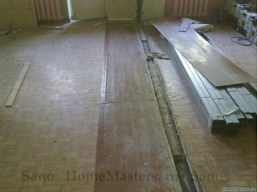 Пазогребневые плиты на деревянный пол. Перегородка ГКЛ и деревянный пол