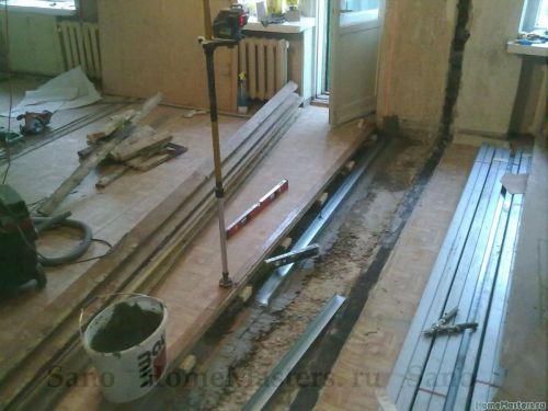 Пазогребневые плиты на деревянный пол. Перегородка ГКЛ и деревянный пол