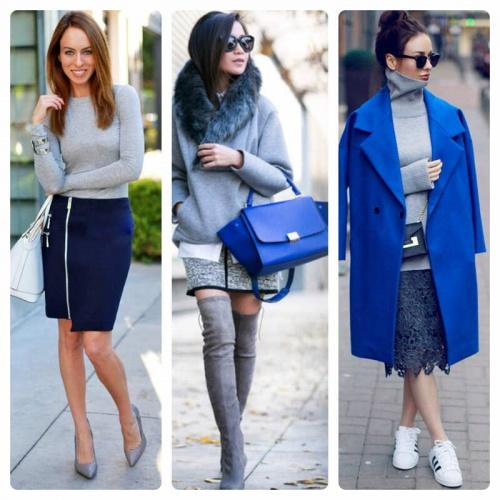 Сочетание серого и синего в одежде. С какими цветами сочетать?