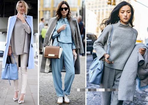 Сочетание серо-голубого цвета в одежде. Сочетание голубого цвета в одежде