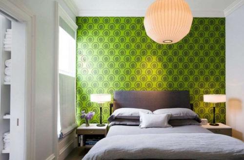 Темно-зеленые стены в спальне. Концепции оформления