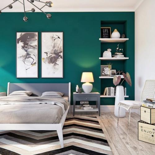 Темно-зеленые стены в спальне. Концепции оформления