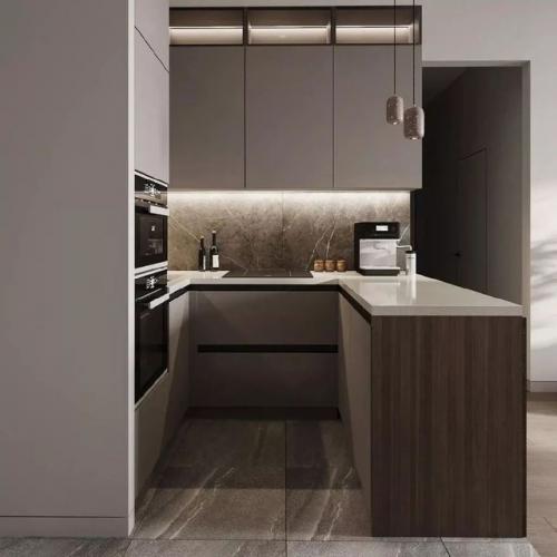 Современная лаконичная и элегантная кухня - гостиная площадью 18 м. 02