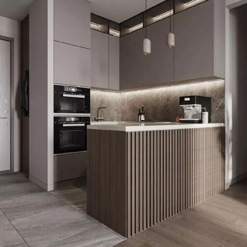 Современная лаконичная и элегантная кухня - гостиная площадью 18 м. 01