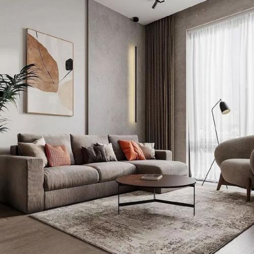 Современная лаконичная и элегантная кухня - гостиная площадью 18 м. 05