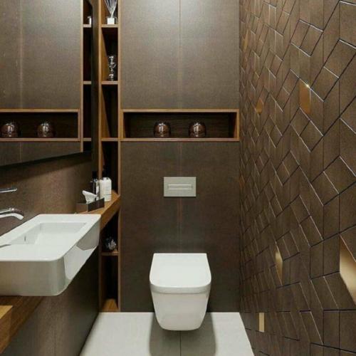 Интерьер небольшого санузла, несмотря на ограниченное пространство, может выглядеть по-разному исходя из цвета сантехники, отделки и материалов. 01