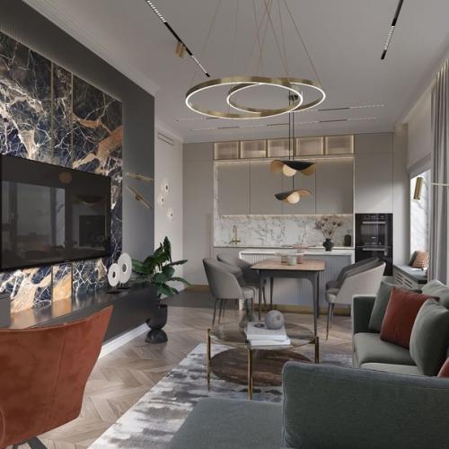 Стильная кухня - гостиная. 05