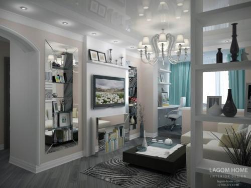 Интерьер гостиной и прихожей в трехкомнатной квартире П - 44 т, Москва. 01