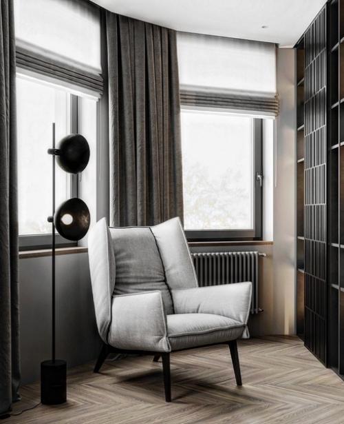 Спальня и ванная комната из проекта квартиры в стиле современная классика. 05