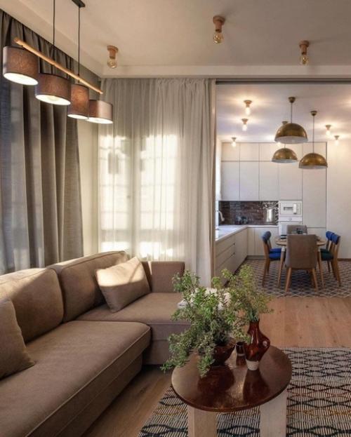 Кухня и гостиная в легком загородном стиле. 08