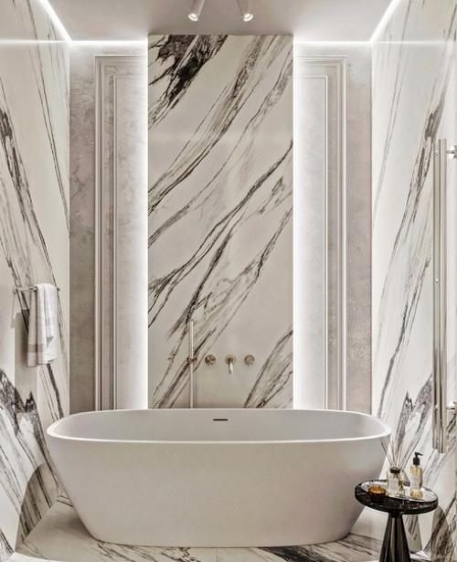 Спальня и ванная комната из проекта квартиры в стиле современная классика. 01