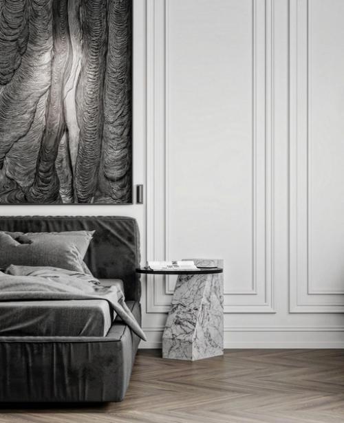 Спальня и ванная комната из проекта квартиры в стиле современная классика. 06