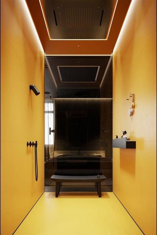 Интерьер ванной комнаты для любителей тёмных и цветных интерьеров. 04