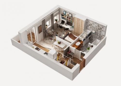 Интерьер студии, площадью - 40 кв. 07