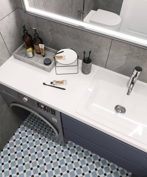 Сдержанный и стильный интерьер санузла с приятным сочетанием оттенков. 01