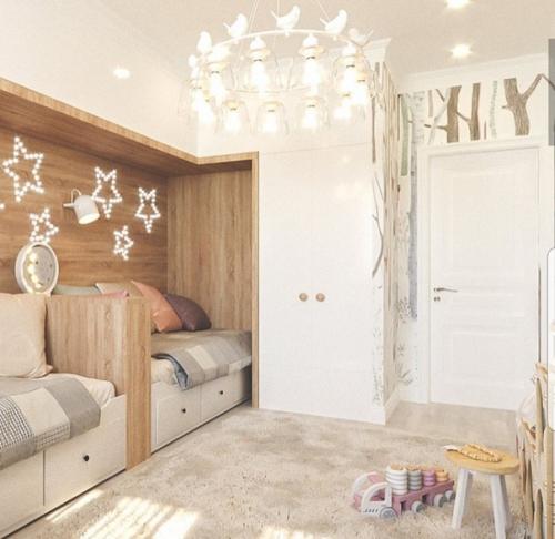 Идея интерьер детской комнаты для 2 детей с раздельными кроватями. 01