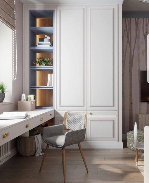 Интерьер детской комнаты в нежных пастельных тонах розового и бежевого. 01