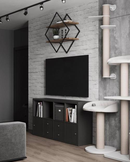 Современный стильный интерьер квартиры в серых тонах. 03