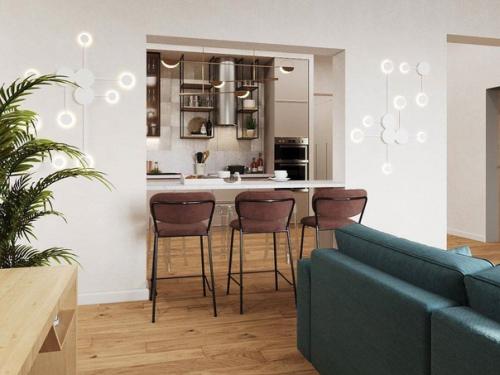 Кухня - гостиная и отдельная столовая в загородном доме. 06