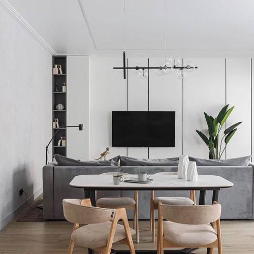 Интерьер кухни - гостиной и спальни в квартире площадью 100 м. 01