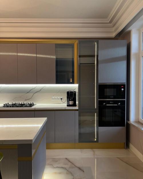 Кухня с высокими витринами со стеклом Stopsol. 02