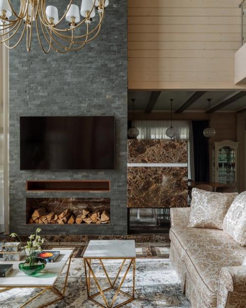 Шикарная зона гостиной в загородном доме. 01