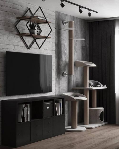 Современный стильный интерьер квартиры в серых тонах. 01