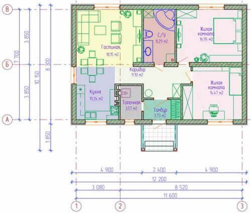 Проект одноэтажного дома (84, 5 м 2). 01
