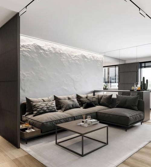 Стильный современный интерьер просторной квартиры с большим количеством естественного света. 08