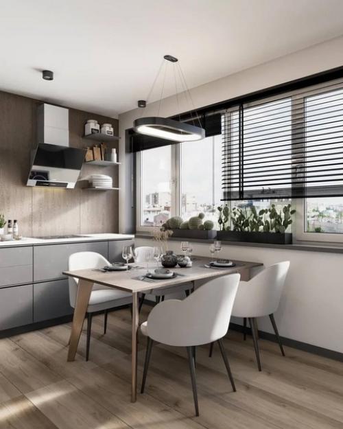 Стильный современный интерьер просторной квартиры с большим количеством естественного света. 01