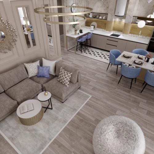 Весенняя кухня - гостиная в Новосибирске. 01