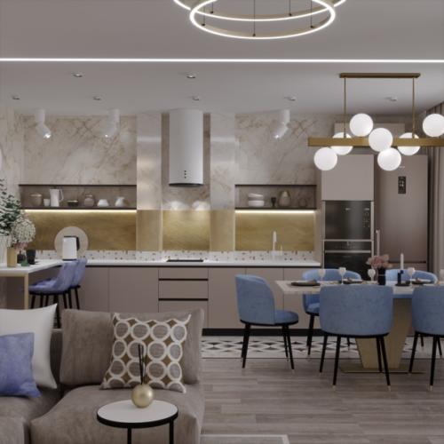 Весенняя кухня - гостиная в Новосибирске. 04