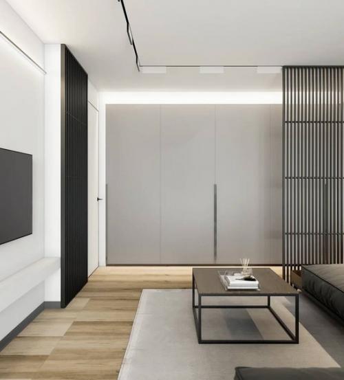 Стильный современный интерьер просторной квартиры с большим количеством естественного света. 06