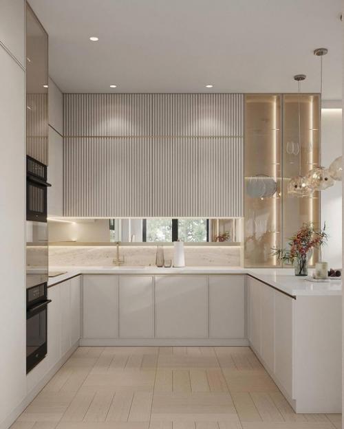 Светлый современный интерьер первого этажа загородного дома. 02