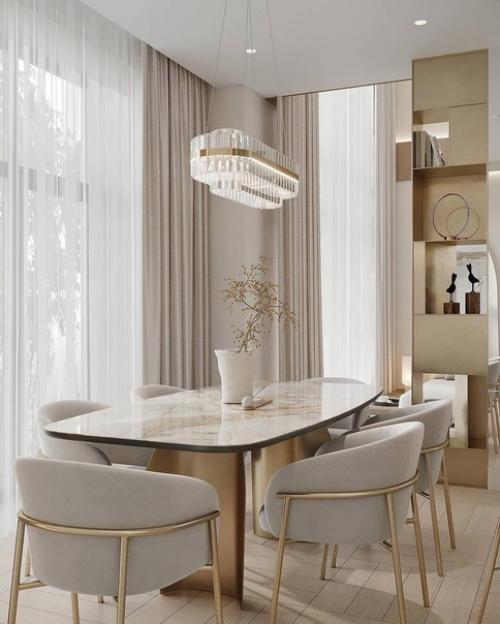 Светлый современный интерьер первого этажа загородного дома. 01