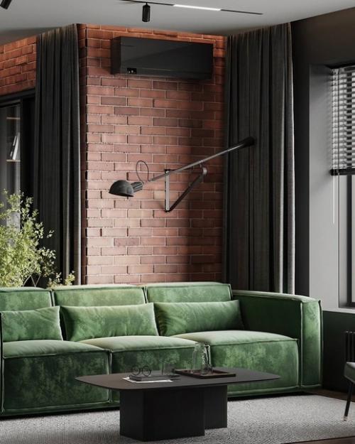 Интерьер кухни гостиной в стиле лофт, площадь помещения 30 кв. 04