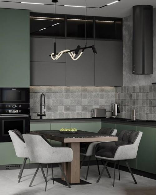 Интерьер кухни гостиной в стиле лофт, площадь помещения 30 кв. 01