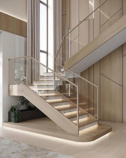 Светлый современный интерьер первого этажа загородного дома. 08