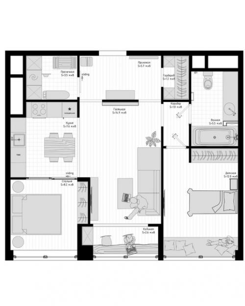 Квартира, общей площадью - 63, 9 кв. 08