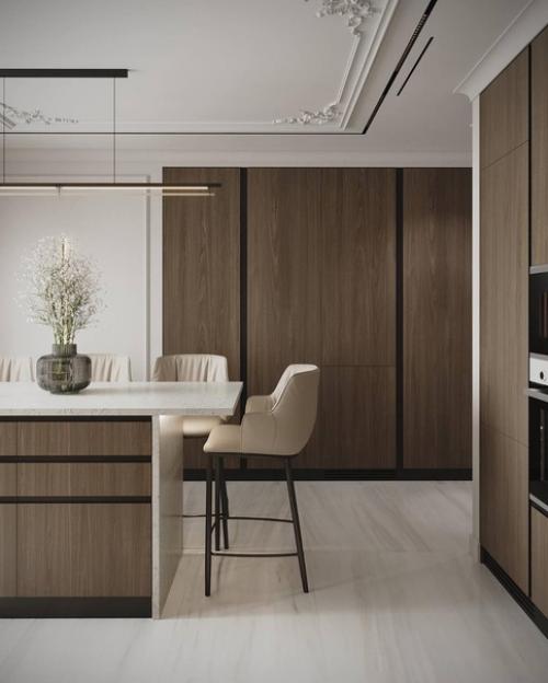 Достаточно сдержанная и минималистичная, но совсем не простая кухня. 01