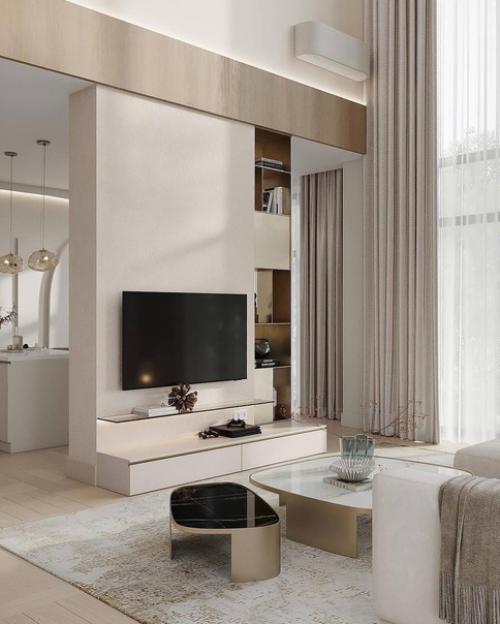 Светлый современный интерьер первого этажа загородного дома. 07