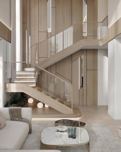 Светлый современный интерьер первого этажа загородного дома. 09