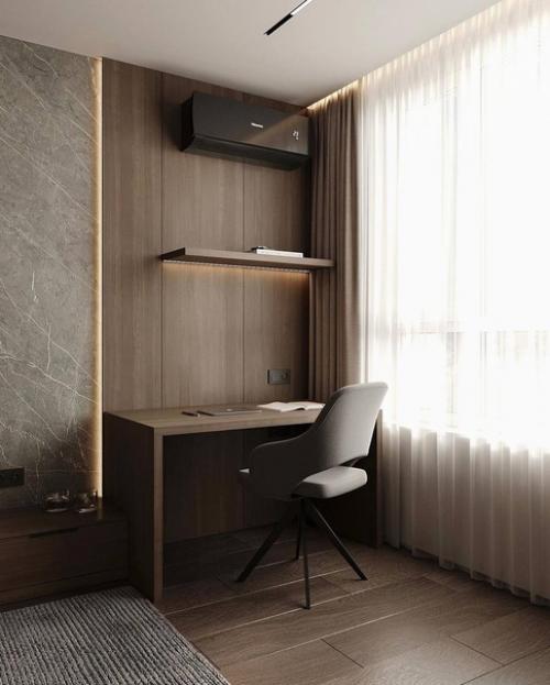 Современный интерьер однокомнатной квартиры в светлых тонах. 03