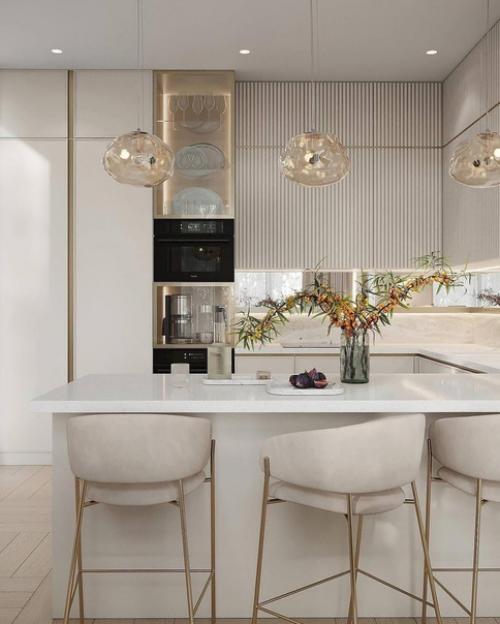 Светлый современный интерьер первого этажа загородного дома. 06