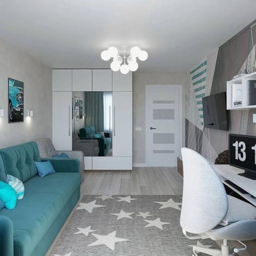 Очень cтильнaя детcкая комната в приятной цветoвoй гaммe. 02