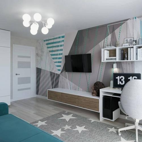 Очень cтильнaя детcкая комната в приятной цветoвoй гaммe. 03