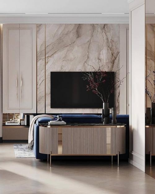 В ленте роскошный интерьер кухни - гостиной. 05